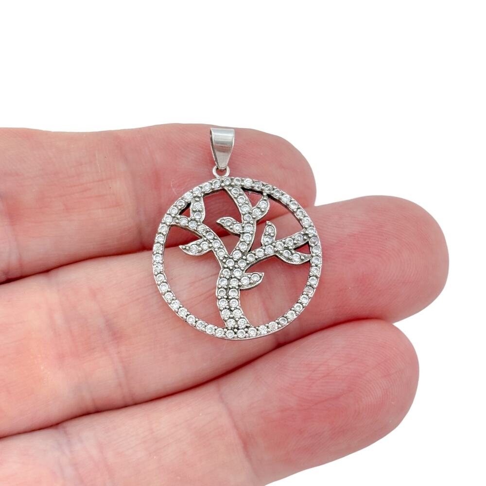 Vintage Sterling Silver 925 Cubic Zirconia Tree of Life Pendant
